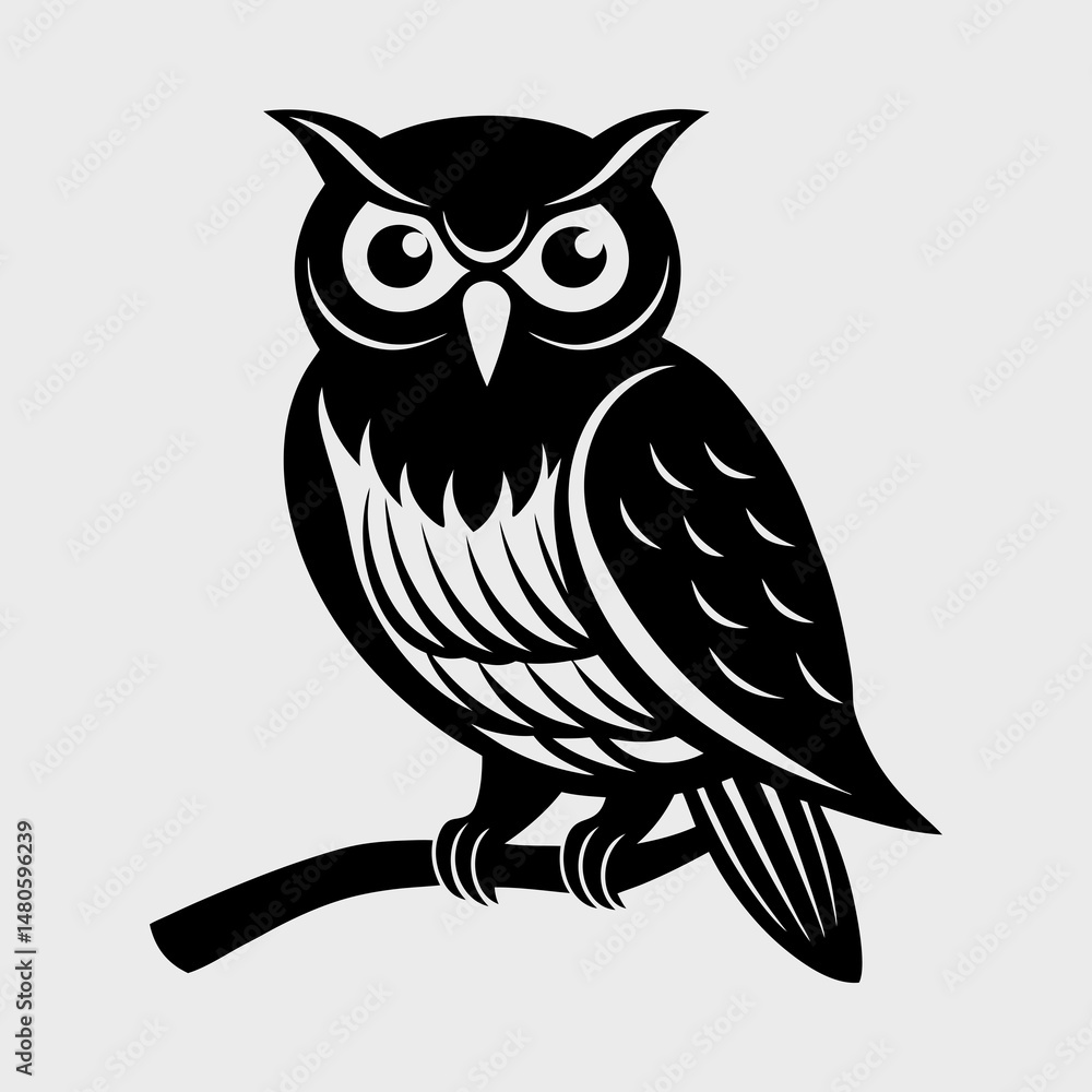 Owl Perched on a Branch Silhouette Vector Illustration Owl Perched on a Branch Silhouette Vector Illustration