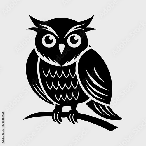 Owl Perched on a Branch Silhouette Vector Illustration