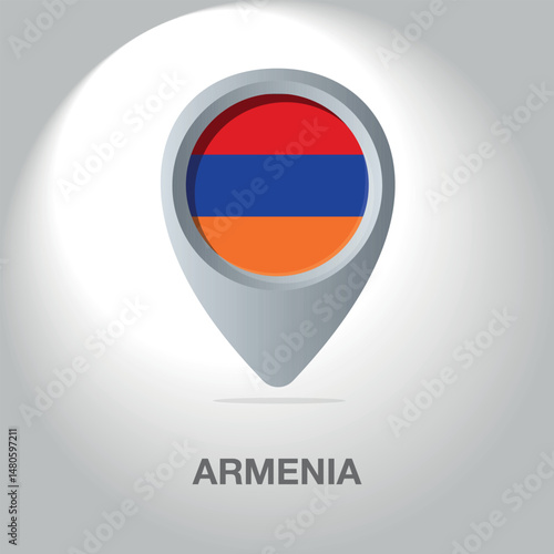 Free Download Vector illustration of the Armenian flag inside the pin icon on the map. A symbolic location marker with the national colors of Armenia on a white background. - GFXLoad