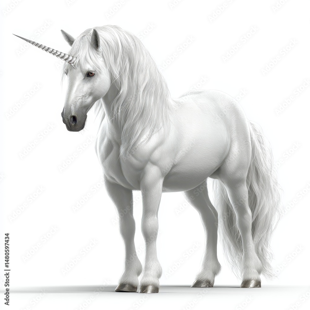 Naklejka premium On a transparent background, a lone white unicorn is standing