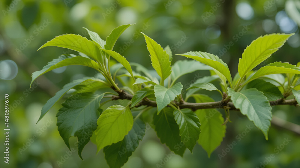 Obraz premium New leaves unfurling on a tree branch