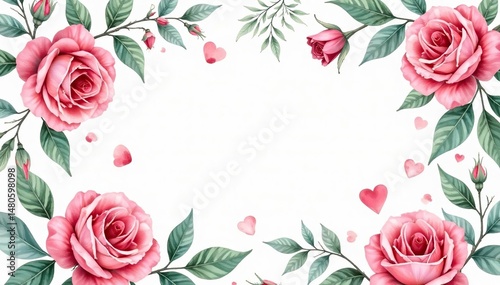 Wallpaper Mural Delicate watercolor roses & leaves, repeating pattern, wallpaper pattern, background, watercolor illustration Torontodigital.ca