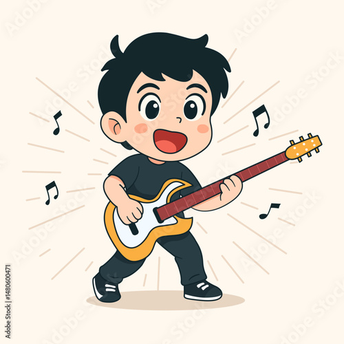 Rockstar is performing in a cute cartoon style