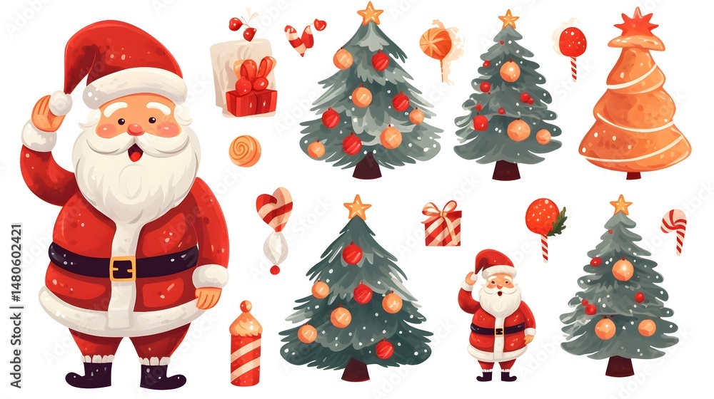 Collection of Christmas Design Elements in Cartoon Vector Illustration for Festive Projects Collection of Christmas Design Elements in Cartoon Vector Illustration for Festive Projects