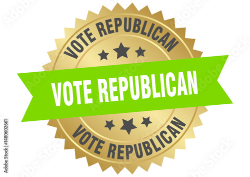 vote republican. vote republican round green and gold label isolated on transparent background