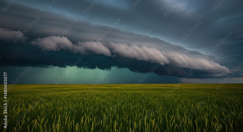 Obraz premium Dramatic Storm Clouds Over Green Field