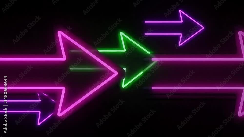 Neon arrows pointing right in vibrant colors on dark background Neon arrows pointing right in vibrant colors on dark background