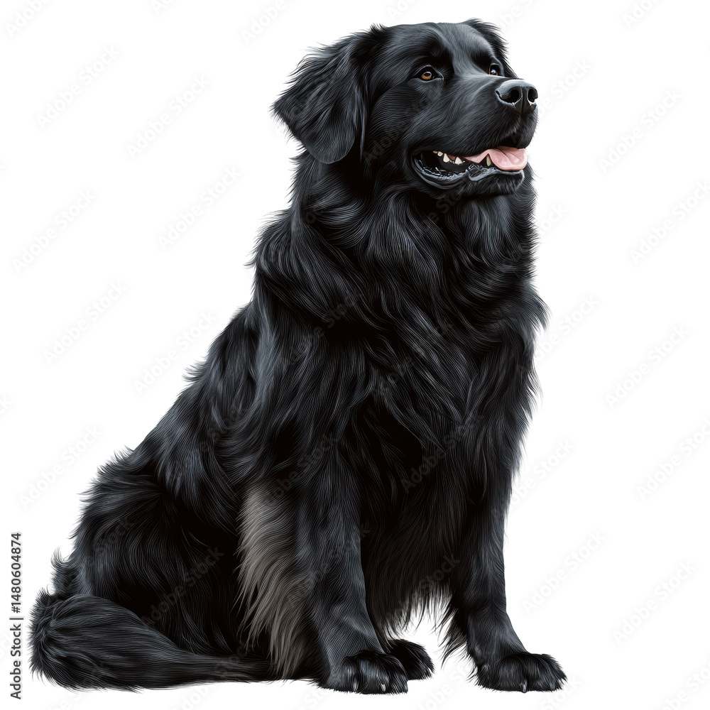 Majestic black Newfoundland dog portrait sitting elegantly against a stark on transparent background Majestic black Newfoundland dog portrait sitting elegantly against a stark on transparent background