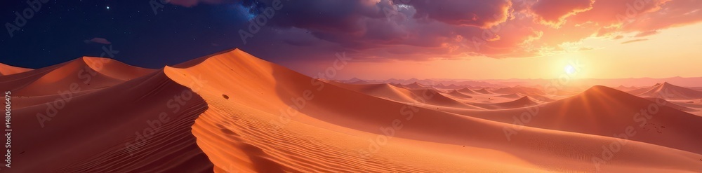 Naklejka premium Gigantic sand dunes, celestial brilliance, oasis glimmer , photography, wide