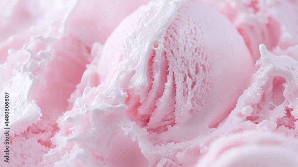 Close-up of a scoop of pink ice cream. the ice cream appears to be soft and creamy, with a smooth texture. the color of the ice cream is a soft, pastel pink, with hints of white and pink. Close-up of a scoop of pink ice cream. the ice cream appears to be soft and creamy, with a smooth texture. the color of the ice cream is a soft, pastel pink, with hints of white and pink.