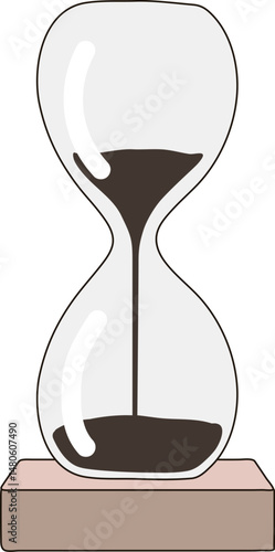 Hourglass with black sand. Vector illustration on a white background. Hand-drawn style.