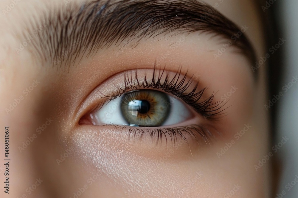 Obraz premium macro close-up of eyebrow after threading, freshly defined shape and soft pink skin 