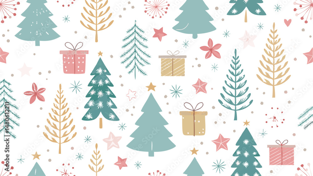 Seamless vector pattern featuring festive Christmas decorations, ideal for holiday-themed designs and backgrounds. Seamless vector pattern featuring festive Christmas decorations, ideal for holiday-themed designs and backgrounds.