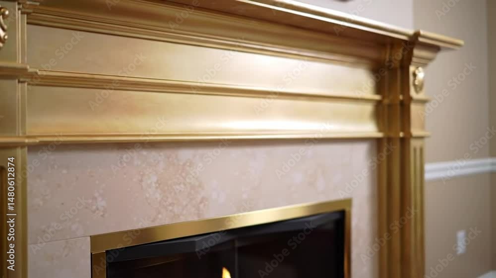 Elegant Gold Mantelpiece With Ornate Details For A Cozy Interior Elegant Gold Mantelpiece With Ornate Details For A Cozy Interior