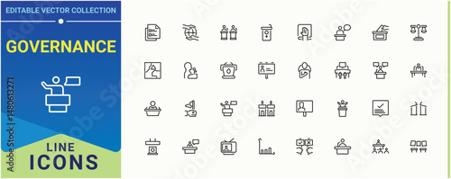 Governance icon set. Contains such icons as government, diplomacy, voting, democracy, democrat, campaign and more. Political icon set. Thin web icons. Editable vector.