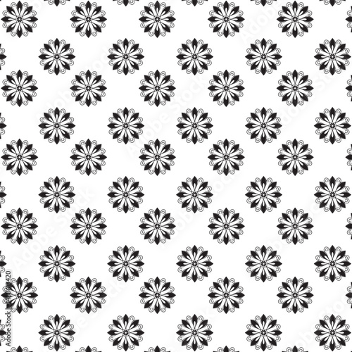 Seamless Black Floral silhouette Ornament Pattern | Elegant Decorative Flower Motif Background | Floral Pattern With Symmetrical Design Elements | Simple illustrations
