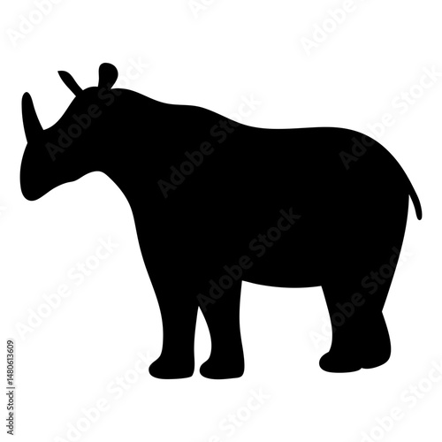 Silhouette of a strong and mighty rhinoceros with prominent horn detail