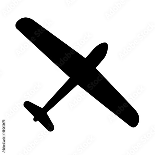 Silhouette of a small airplane with long wings against a white background