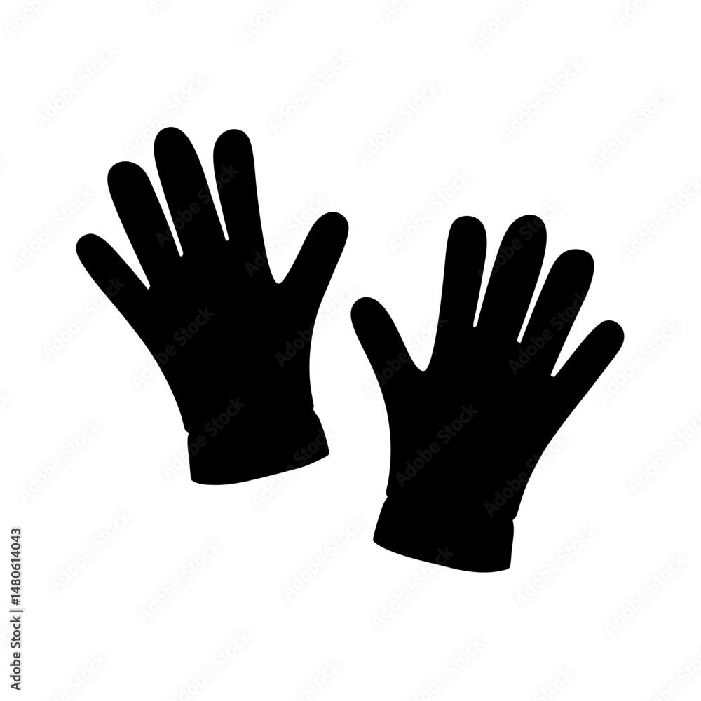 Pair of protective gloves depicted in a minimalist silhouette style Pair of protective gloves depicted in a minimalist silhouette style