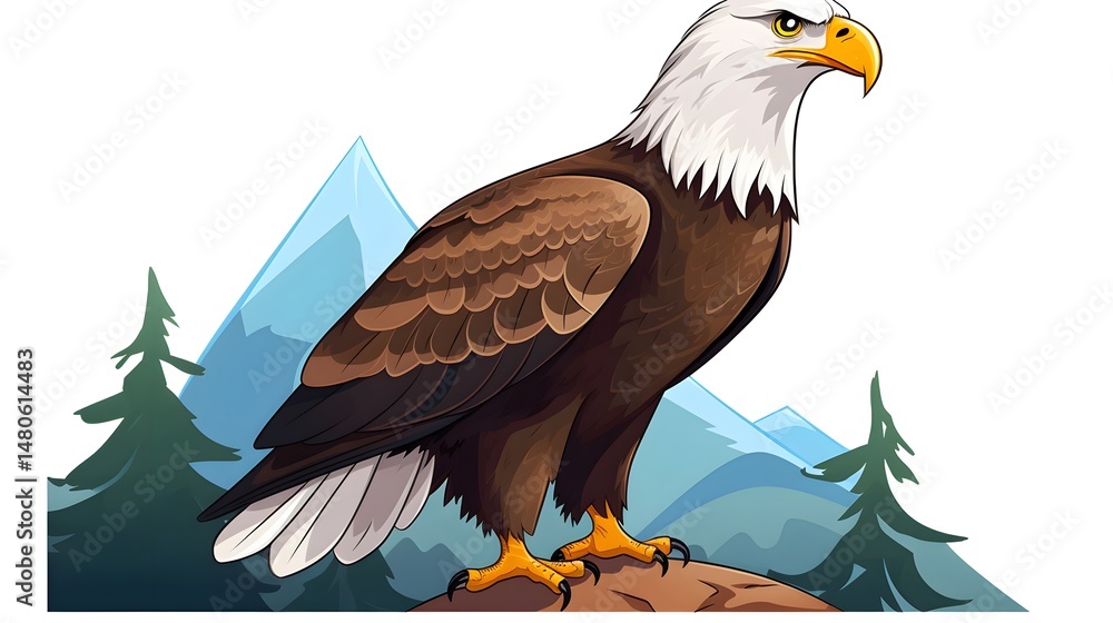 Obraz premium Eagle Cartoon Vector Illustration Isolated on White Background for Designs and Projects