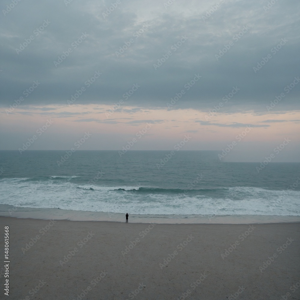 Pale Sky Painting with Minimalist Sea View. Pale Sky Painting with Minimalist Sea View.