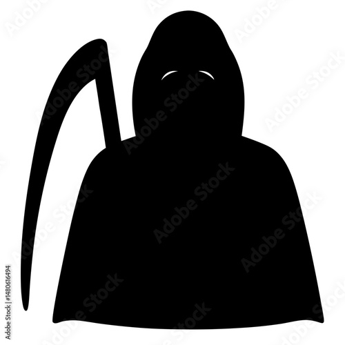 Silhouette of a Grim Reaper with Scythe, a Symbol of Death and Halloween