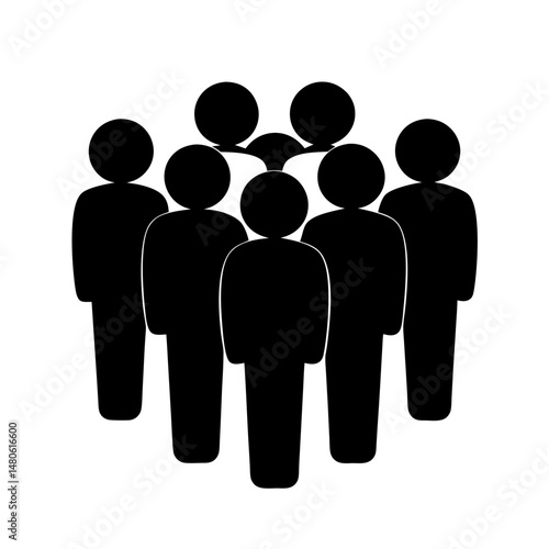 Silhouette of a crowd of people represented by simple shapes