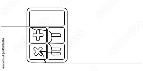 Continuous line drawing of calculator. Back to school. technology education. Icon one line, single line art, vector illustration, Financial Calculation Line Icon Design with Editable Stroke. 