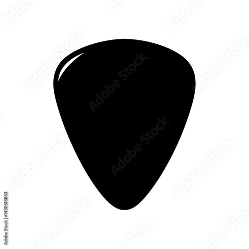 Single black guitar pick, musical instrument accessory, on a white background