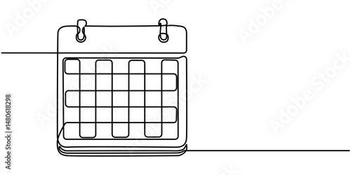 Calendar continuous line drawn. Time planer linear symbol. Reminder empty template. Vector illustration isolated on white, Single one line drawing Standing Calendar icon. Planning and scheduling. 