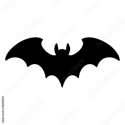 Simple black bat silhouette with widely spread wings for Halloween design