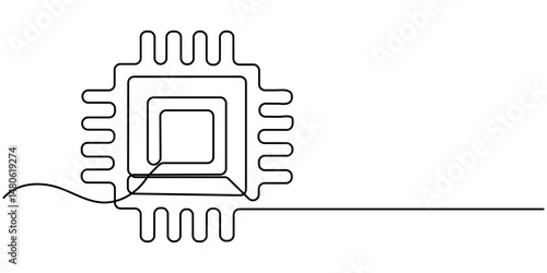 CPU continuous one line drawing, Playful Line Illustration for Central Processing Unit, CPU Processing Speed Flat Line Icon Illustration,            Processor Line icon.                          