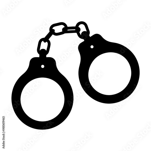 Isolated monochrome black and white vector silhouette of handcuffs with chain