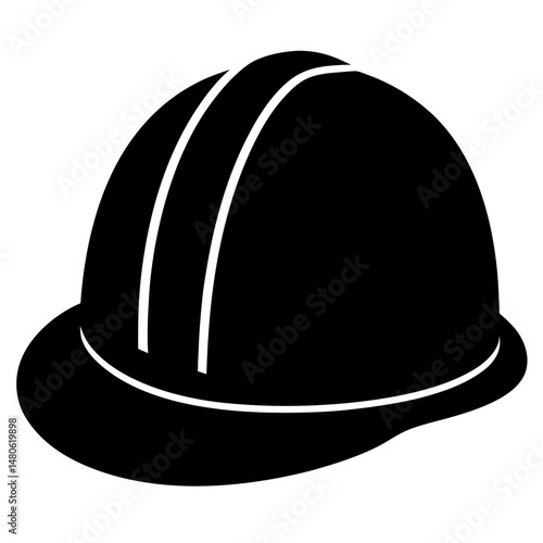 Black construction worker's helmet icon with white stripes and rim