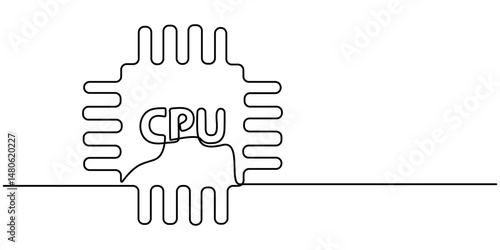 CPU continuous one line drawing, Playful Line Illustration for Central Processing Unit, CPU Processing Speed Flat Line Icon Illustration,            Processor Line icon.                          