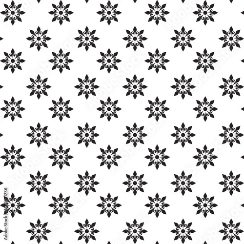 Seamless Black Floral silhouette Ornament Pattern | Elegant Decorative Flower Motif Background | Floral Pattern With Symmetrical Design Elements | Simple illustrations