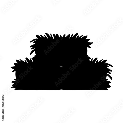 Detailed black silhouette drawing depicting three overlapping bushes or shrubbery