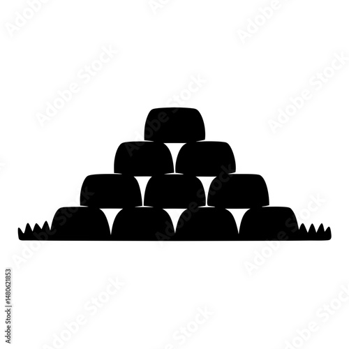 Monochrome depiction of a stacked pile of gold bars in a pyramid