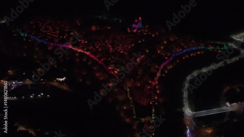 A unique light show at an ancient fortress in Bulgaria, filmed with a drone from a high perspective.