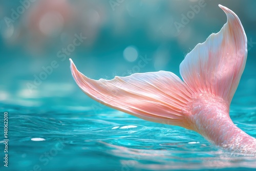 Turquoise pool water serves as the backdrop for a sequin mermaid tail