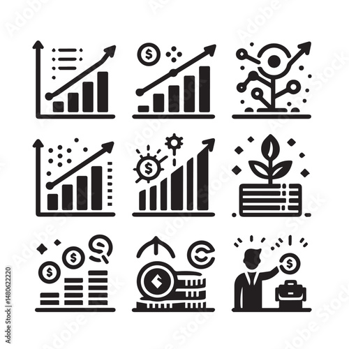 Set of accounting icon illustration revenue document calculator success economy infographic
