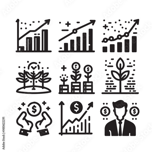 Set of accounting icon illustration revenue document calculator success economy infographic