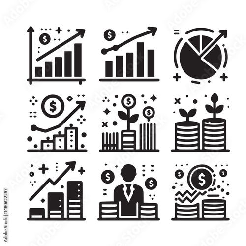 Set of accounting icon illustration revenue document calculator success economy infographic