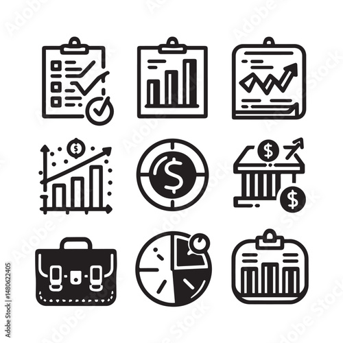 Set of accounting icon illustration revenue document calculator success economy infographic