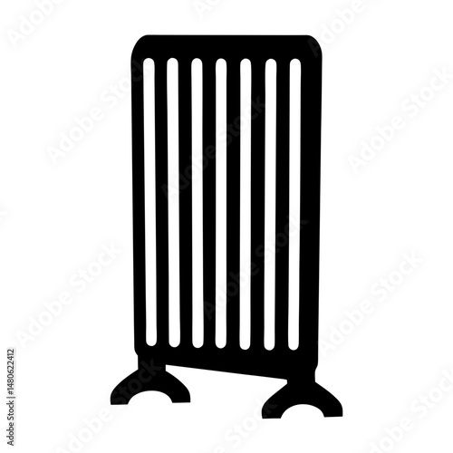 Black silhouette of a freestanding heater or radiator with vertical fins