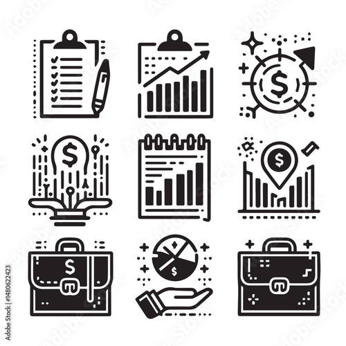 Set of accounting icon illustration revenue document calculator success economy infographic