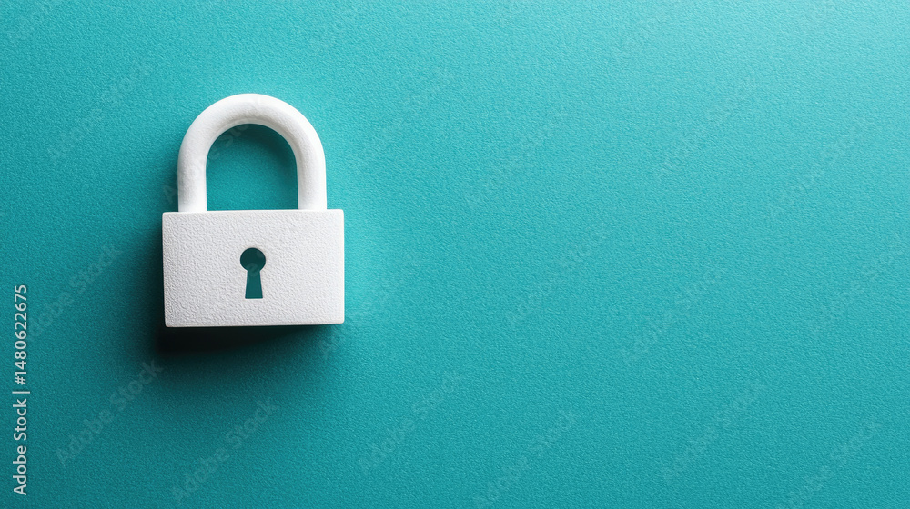 White padlock on a teal backdrop, symbolizing security and protection White padlock on a teal backdrop, symbolizing security and protection