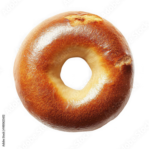 Close up view of a baked plain bagel on transparent background