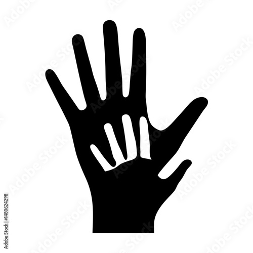 Abstract image of adult hand holding a child's hand in monochrome style