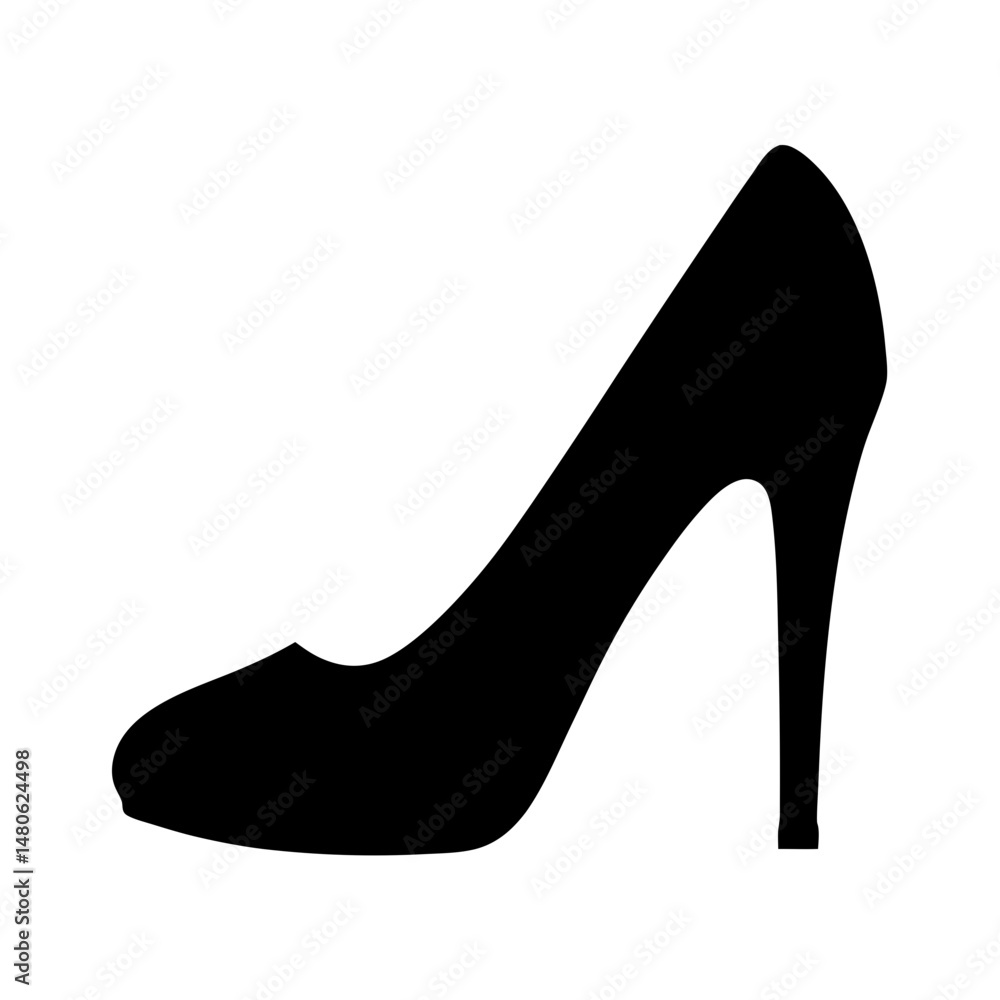 Obraz premium Elegant Black Stiletto Heel Silhouette on White Background for Fashion Design